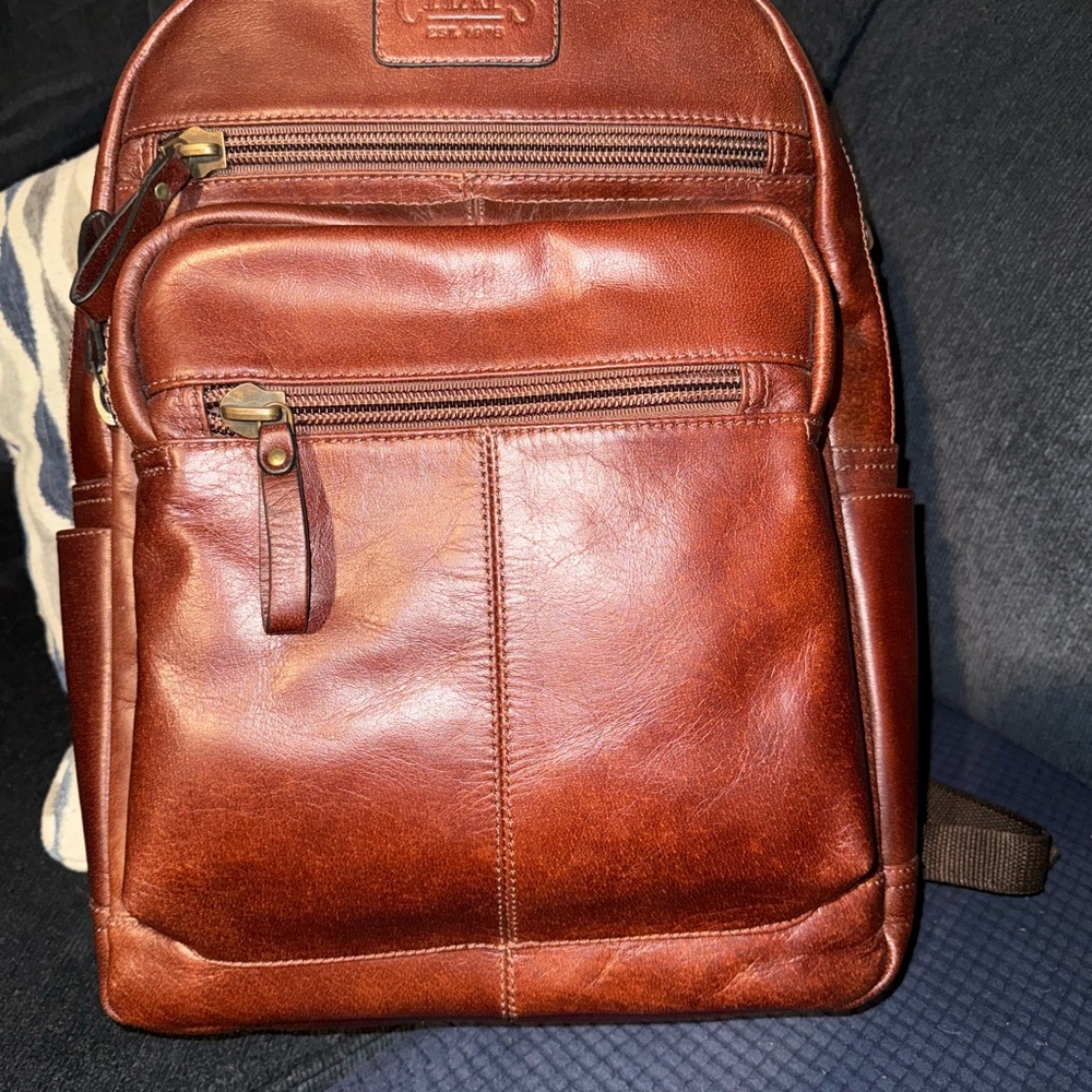 Chaps Brown Leather Backpack